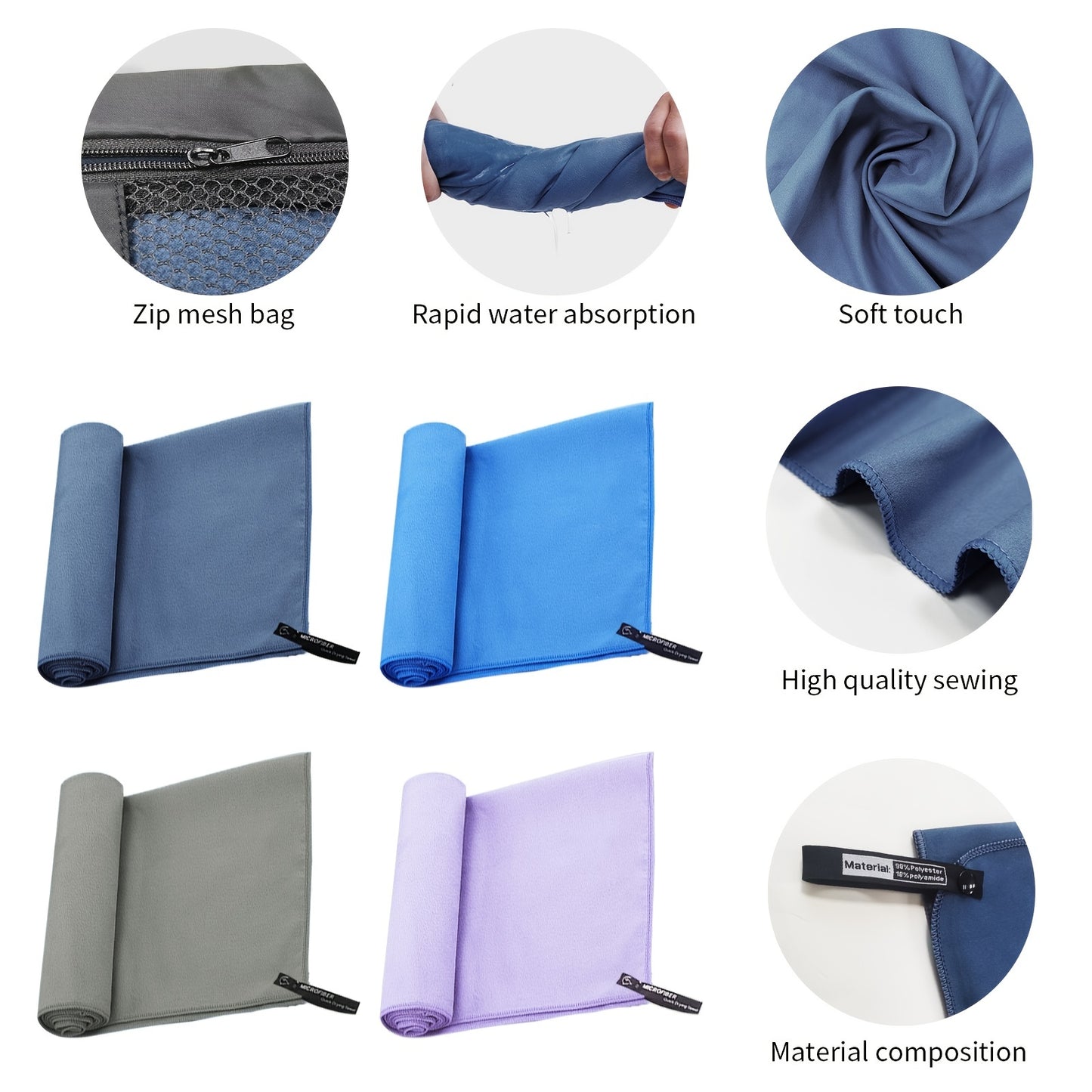 Quick Drying Absorbent 1pc Mutao Microfiber Towel - With Mesh Bag For Camping, Gym Yoga, Backpacking, Hiking